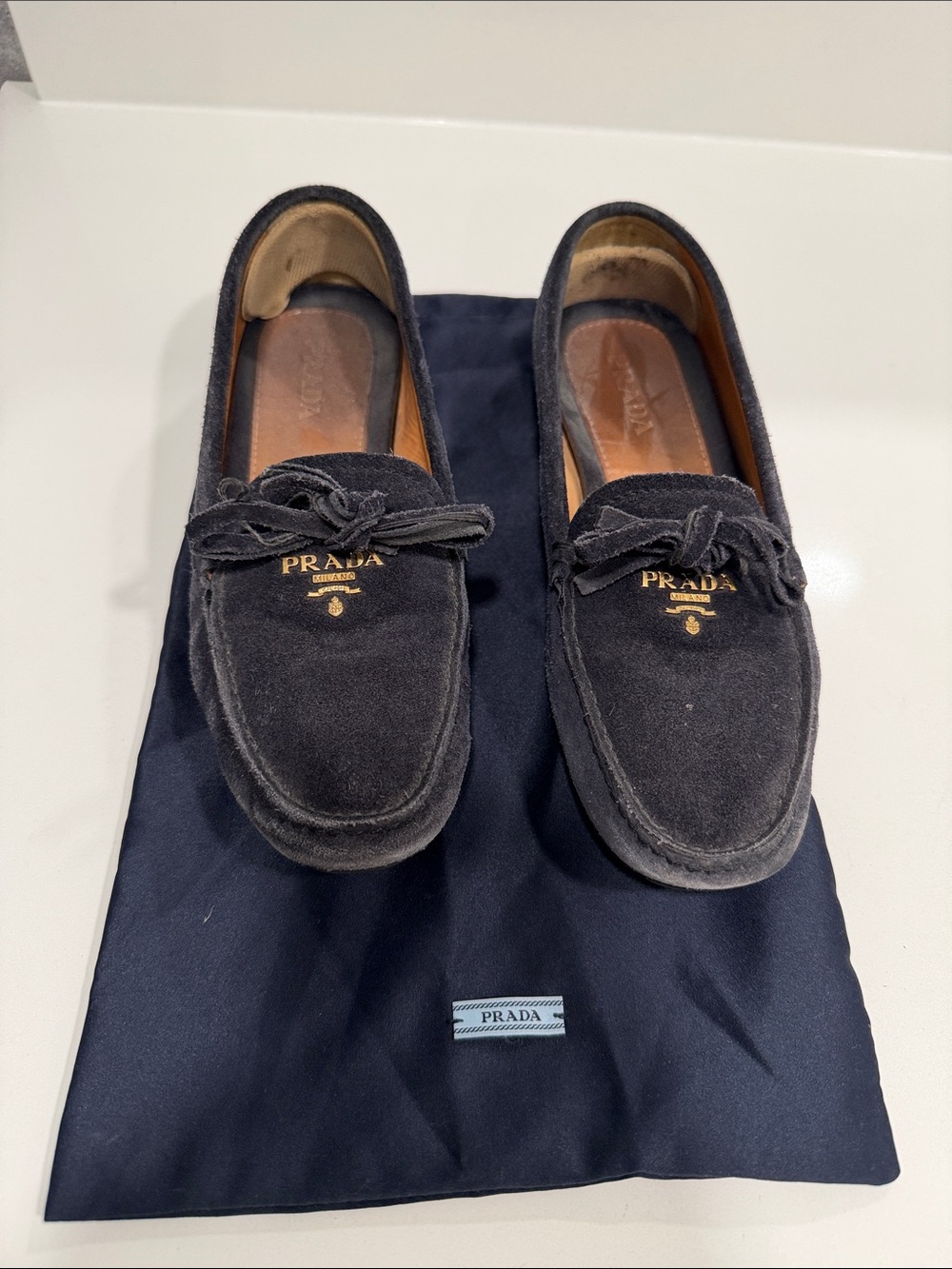 Prada Black Suede Tassel Loafers